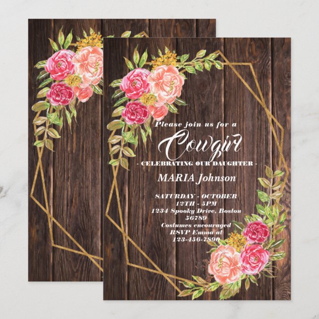 Convites de Chá de Bebê Cowgirl (Frente/Verso)