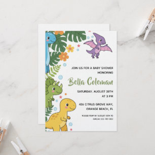 Convites de chá de bebê de dinossauro bebê verde