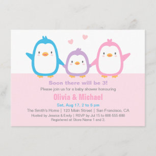 Convites de Chá de Bebê de Pinguim de Família Fofa