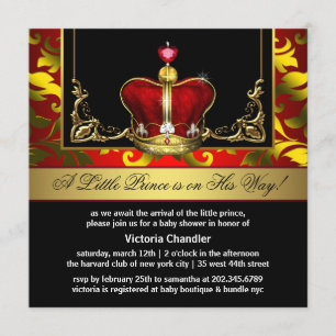 Convites de Chá de Bebê do Príncipe Coroa de Ouro 