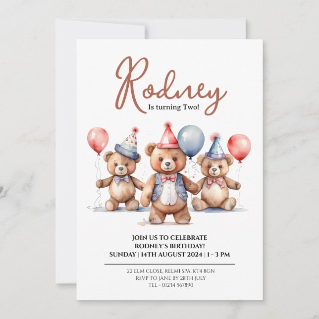 Convites de Chá de Bebê do Urso Balão (Frente)