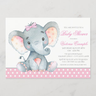 Convites de Chá de Bebê Elefante Menina