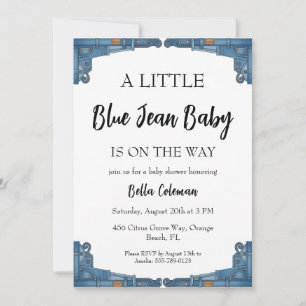 convites de chá de bebê em jeans azul