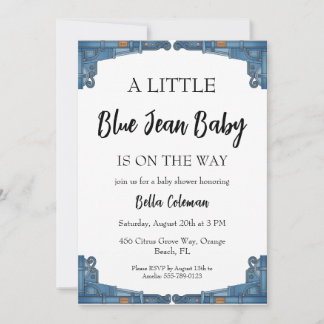 convites de chá de bebê em jeans azul