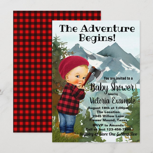 Convites de Chá de Bebê Lumberjack (Frente/Verso)