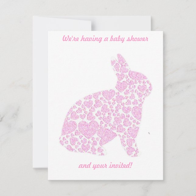 Convites de Chá de Bebê Menina Coelho Rosa (Frente)