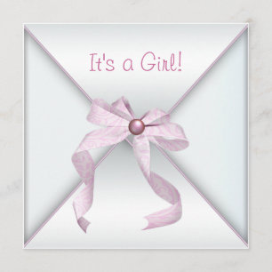 Convites de Chá de Bebê Menina com Laço Rosa