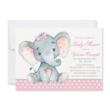 Convites de Chá de Bebê Menina Elefante