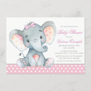 Convites de Chá de Bebê Menina Elefante