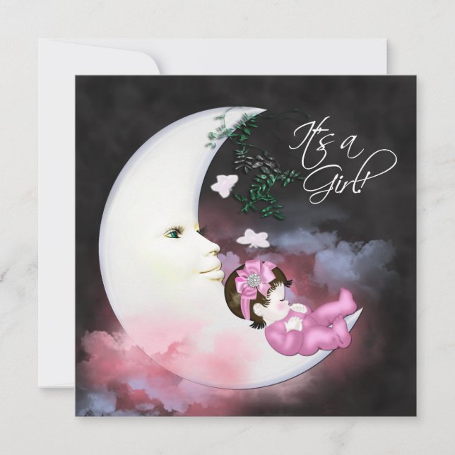 Convites de Chá de Bebê Menina Lua Rosa (Frente)