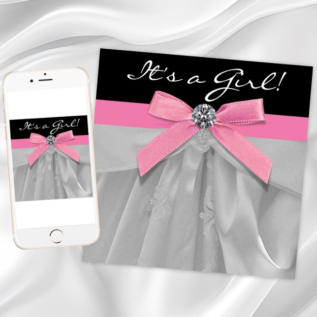 Convites de Chá de Bebê Menina Rosa e Preto (Criador carregado)