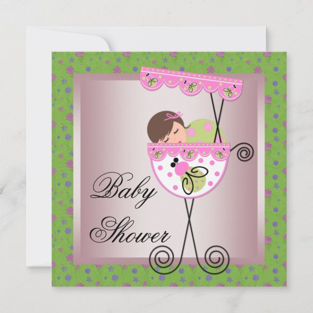 Convites de Chá de Bebê Menina Rosa Verde (Frente)