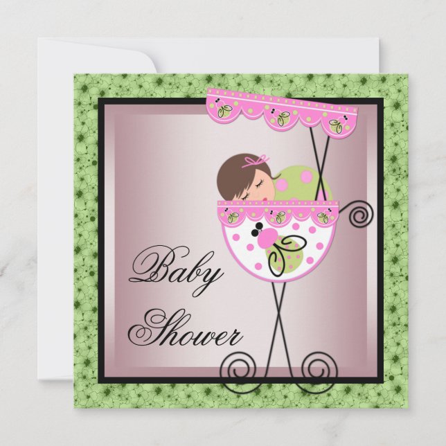Convites de Chá de Bebê Menina Rosa Verde (Frente)