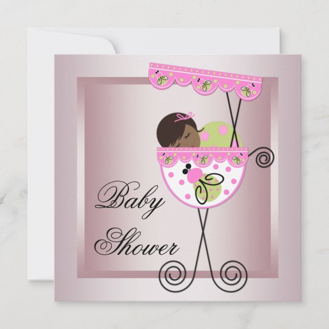 Convites de Chá de Bebê Menina Rosa Verde (Frente)