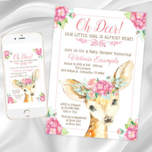 Convites de Chá de Bebê Oh Deer Baby Girl