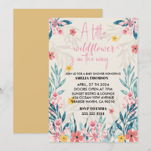 convites de chá de bebê para menina pequena flor s