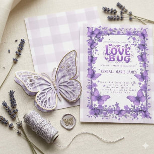 Convites de Chá de Bebê Pastel Roxo Love Bug Baby