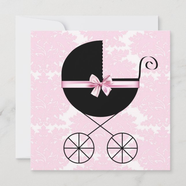 Convites de Chá de Bebê Preto Rosa Damasco (Frente)