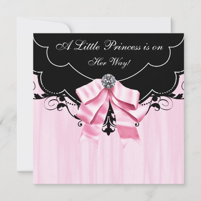 Convites de Chá de Bebê Princesa Preto Rosa (Frente)