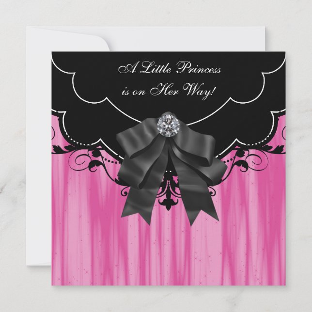 Convites de Chá de Bebê Princesa Preto Rosa Quente (Frente)