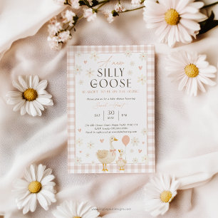 Convites de Chá de Bebê Silly Goose Menina. Xadrez
