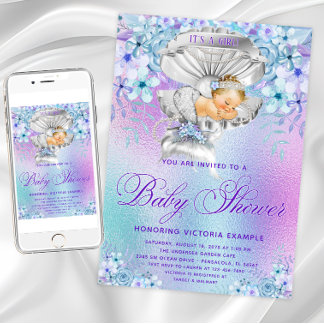 Convites de Chá de Bebê Sirena Pastel Elegantes