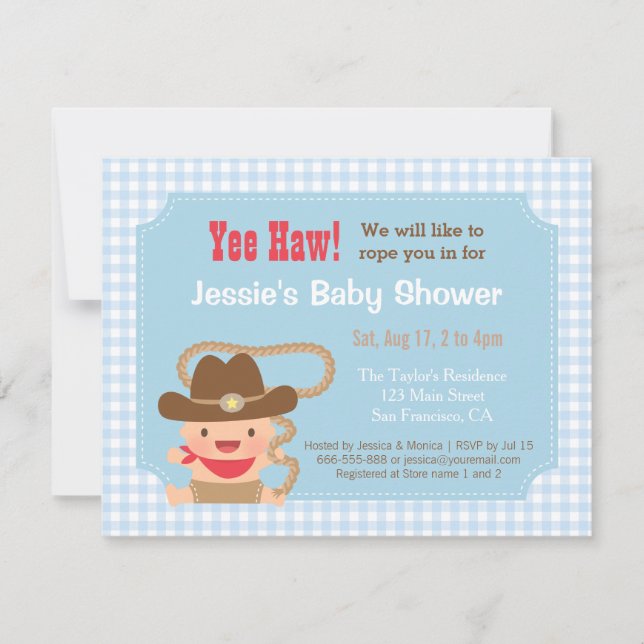 Convites de Chá de Bebê Western Gingham Cowboy (Frente)