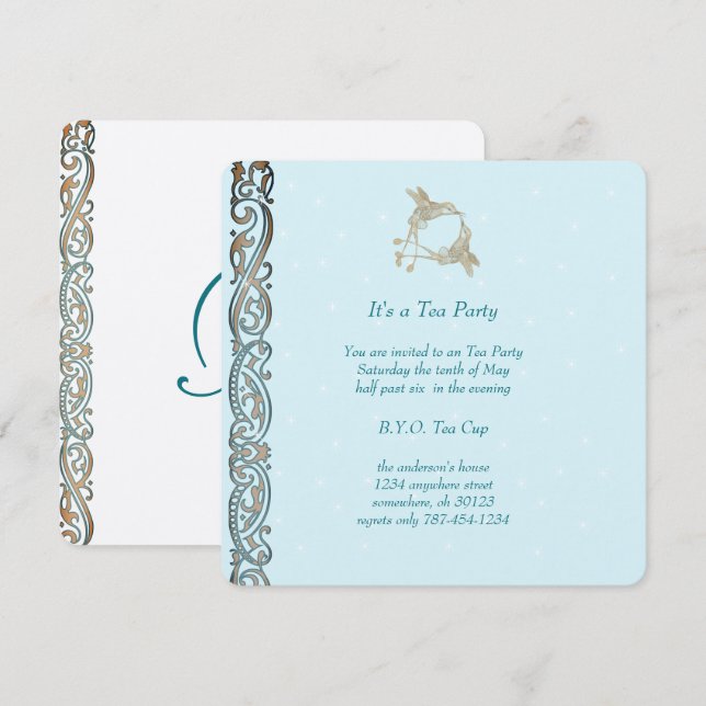 Convites de chá de beija-flor Art Nouveau (Frente/Verso)