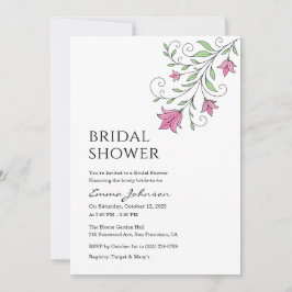 Convites de Chá de Noiva Botânico Rosa Elegante