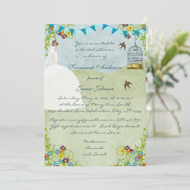 Convites de Chá de Noiva Brunette Bride Bunting (Em pé/Frente)