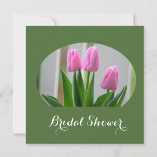 Convites de chá de noiva com flores de tulipa rosa