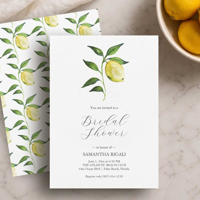 Convites de Chá de Noiva com Tema de Limão para Im (Lemon themed bridal shower invitations printing by Do Tell A Belle)