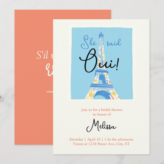 convites de chá de noiva da Torre Eiffel de Paris (Frente/Verso)