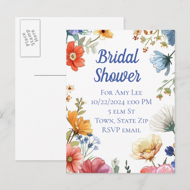 convites de chá de noiva em cartões-postais (Frente/Verso)