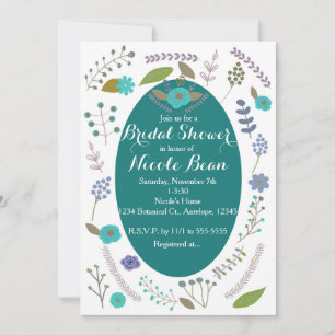 Convites de Chá de Noiva Floral Botânico Verde Águ