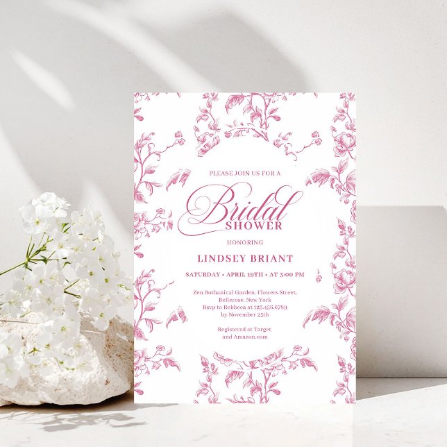 Convites de Chá de Noiva Floral com Padrão de Rosa (Classic Rose Pattern Floral Bridal Shower Invitation)