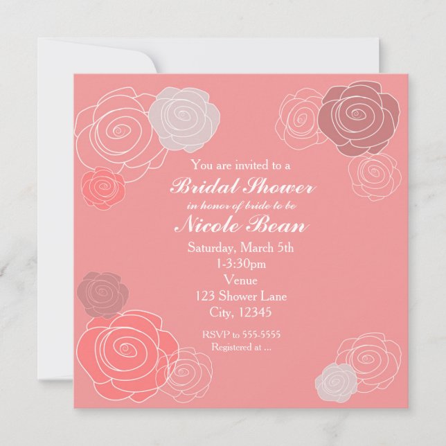 Convites de Chá de Noiva Floral Coral Rosa (Frente)