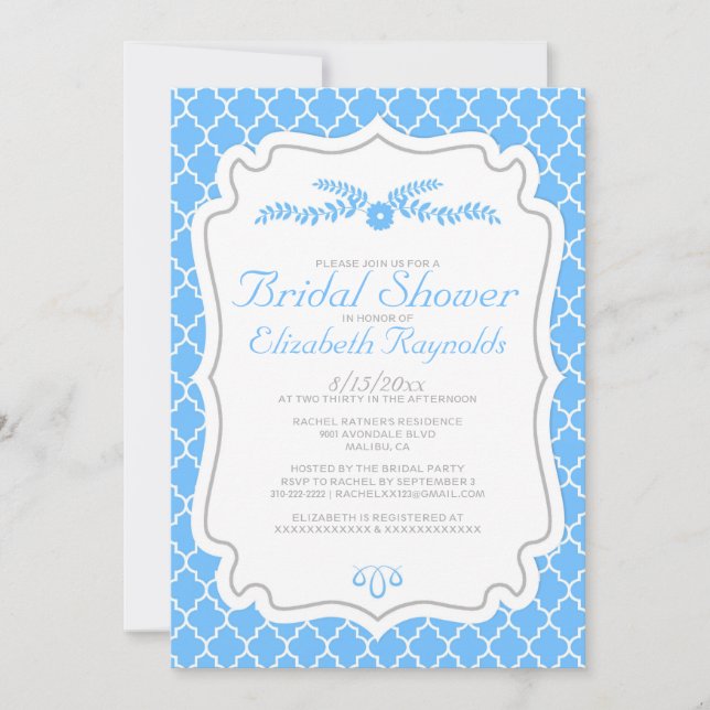 Convites de chá de panela Aqua Quatrefoil (Frente)