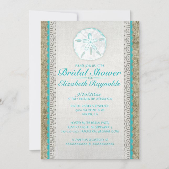 Convites de chá de panela Burlap Sand Dollar (Frente)