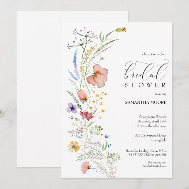 Convites de chá de panela Chic Wildflower (Frente/Verso)