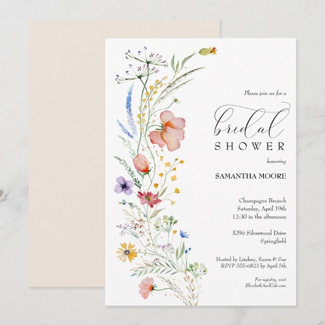 Convites de chá de panela Chic Wildflower (Frente/Verso)