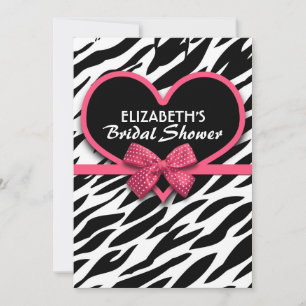 convites de chá de panela de coração rosa zebra