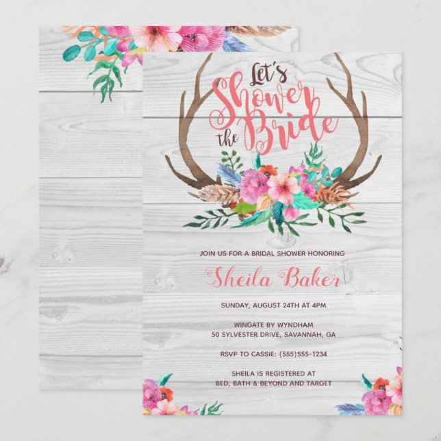 Convites de chá de panela de Deer Antlers (Frente/Verso)