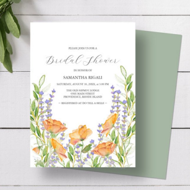 Convites de chá de panela de flor selvagem (Bridal shower invitations feature watercolor wildflowers by Victoria Grigaliunas of Do Tell A Belle)
