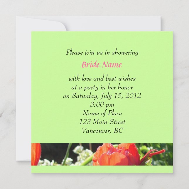 convites de chá de panela de flores vermelhas do v (Frente)