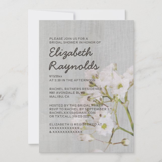 Convites de chá de panela de Gypsophilia Vintage (Frente)