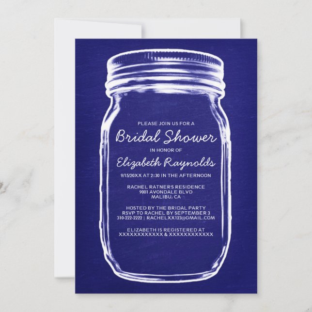 Convites de chá de panela de Jar Real Blue Mason (Frente)
