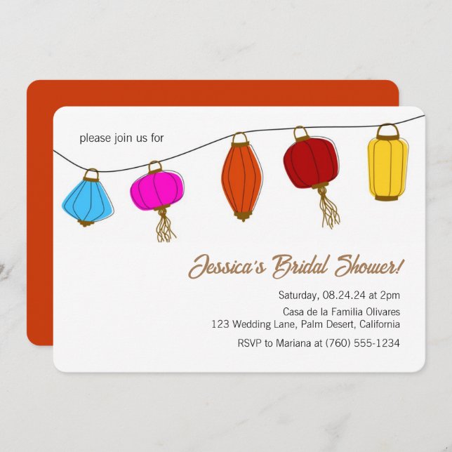 Convites de chá de panela de Lanterna Chinesa (Frente/Verso)