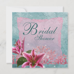 Convites de chá de panela de Lily Azul-Azul-Rosa