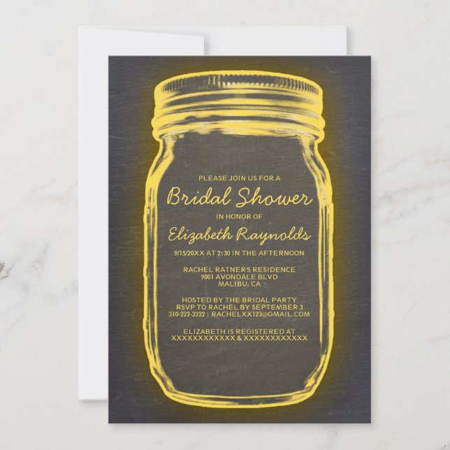 Convites de chá de panela de Mason Jar Pretos e Do (Frente)